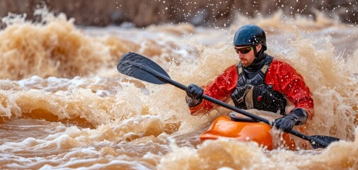 Whitewater kayaking, extreme kayaking by AI generate.