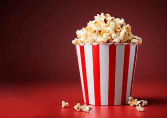 popcorn in a box. Background for design. Postcard. Congratulations. Web banner. Wide. Panoramic.with space to copy text.