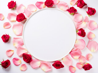 Rose flower petals circular border on isolated background - ai generative