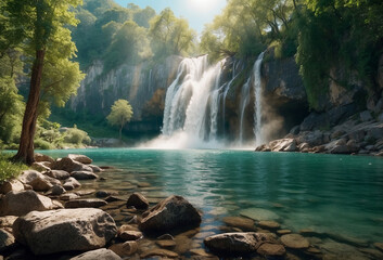 Beautiful waterfall countryside background