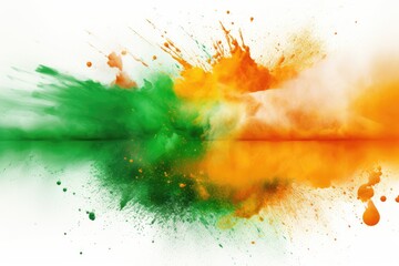 Happy India Independence Day Celebration with Orange and Green Powder Splash on Flag Theme