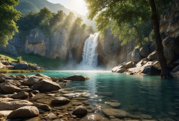 Beautiful waterfall countryside background