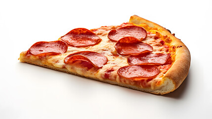 Cut off slice pizza isolated on white background. Neural network AI generated art