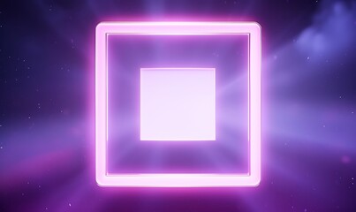 looping 3d . Abstract neon background with glowing square shape and spinning cloud. Blank geometric frame in the sky. Generative Ai


