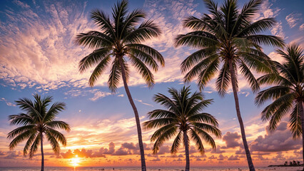 Fototapeta na wymiar Palm trees against the background of dawn.