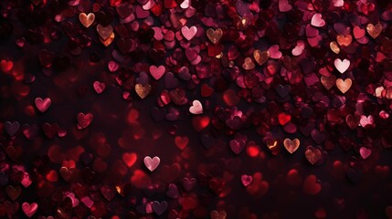 Valentines day background, background with tiny pink, magenta and purple sparkling hearts. - obrazy, fototapety, plakaty