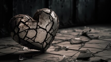 Broken stone heart with cracks. The concept of relationship breakdown.