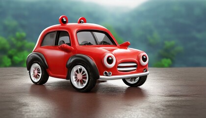 Ride of Glee: Bright Red, Cute, and Hilarious Car Character in 3D Fun"
