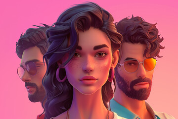 Fototapeta premium Human portrait game background style 3d stylish illustration