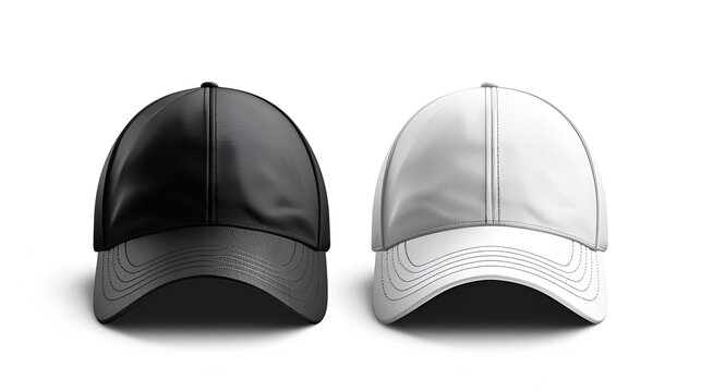 Baseball cap white and black templates, front views isolated on white background. Mock up. generative ai
