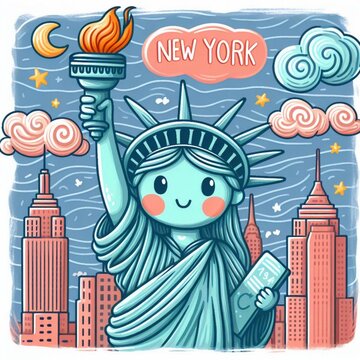 New york cartoon vector design,colorful illustration background,drawing art child painting,AI generated