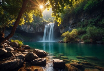 Beautiful waterfall countryside background