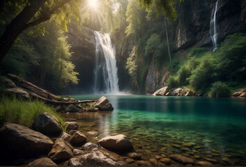 Beautiful waterfall countryside background