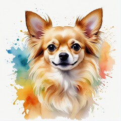 Watercolor cream chihuahua dog with watercolor splashes