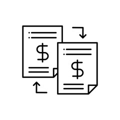 Vector icon of Distributed Ledger Finance with Dollar Symbol, paper, and dollar symbol icon. 