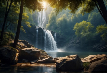 Beautiful waterfall countryside background