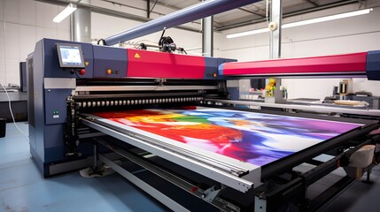 Large wide digital inkjet printing machine during production.  - obrazy, fototapety, plakaty