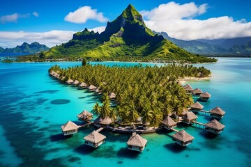 An overview of French Polynesia's beautiful tropical islands featuring Tahiti's capital city, Papeete. Generative AI