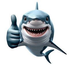Cheerful Shark Giving Thumbs Up isolated on transparent background.