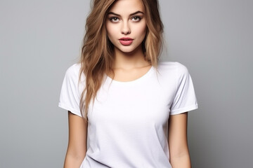 Obraz premium Woman in White Tshirt Mockup created with Generative AI
