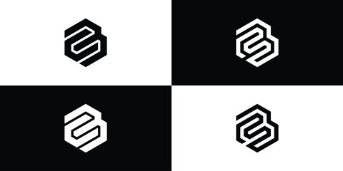 Vector logo design collection and variations of the initials C B in the form of a hexagonal cube.