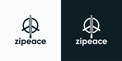 Vector logo design combination of peace symbol and zipper