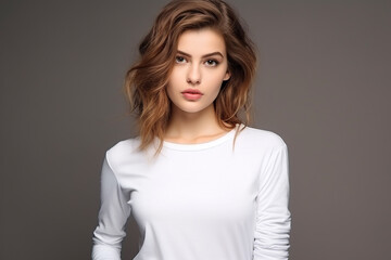 Obraz premium Woman in White Tshirt Mockup created with Generative AI