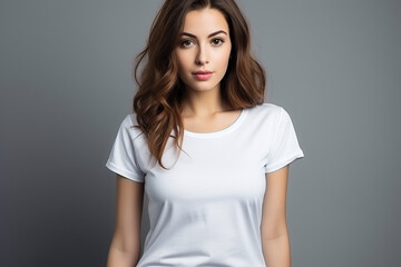 Obraz premium Woman in White Tshirt Mockup created with Generative AI