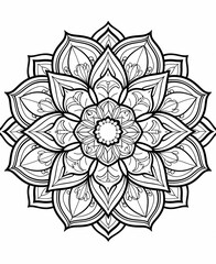 illustration of a mandala for to paint, level adults, typical of India, silhouette of a  black flower, you can also find it in coloring books