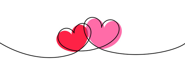 Valentine's Day border with red and pink hearts. Line art for Valentine's Day or Mother's Day banner - 712422965