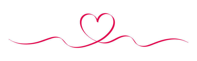 Calligraphic heart shape banner. Line art ribbon. Valentine's Day border on isolated background. - obrazy, fototapety, plakaty