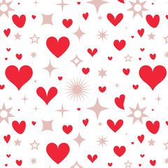 Seamless pattern with red hearts and gold sparkles. Mother's Day or Valentine's Day background