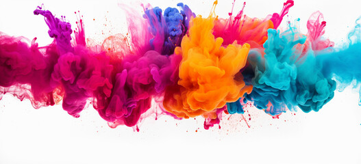 splashing colorful powder on frame on white background