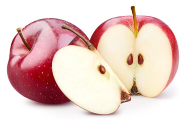 Red apple with leaves isolated