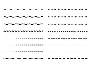手書きの点線・ドットの飾り罫のあしらいセット　　かわいいおしゃれな罫線　白黒
