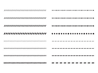 手書きの点線・ドットの飾り罫のあしらいセット　　かわいいおしゃれな罫線　白黒