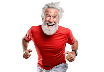Happy elderly man jogging, cut out