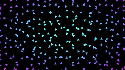 2D animation of random moving and rotating and radial colorize small triangle shapes pattern on black background, perfect animation for web and presentations, 4K abstract live wallpaper