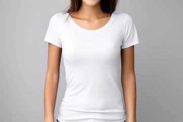 Obraz premium Woman in White Tshirt Mockup created with Generative AI
