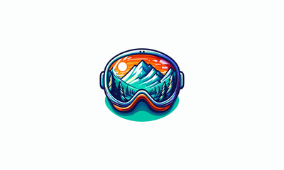 Naklejka premium Watercolor snowboarding Mountain sunglass, isolated on white background