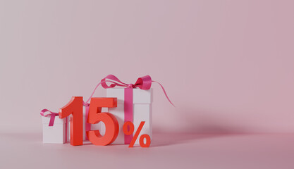 15 Percentage Discount with White Box on Pastel Color Background