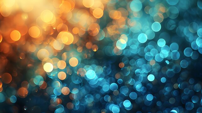 Decoration bokeh glitters background, abstract shiny Backdrop with circles,modern design overlay with sparkling glimmers. Blue and golden backdrop glittering sparks with blur effect