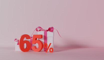 65 Percentage Discount with White Box on Pastel Color Background