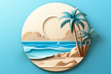 Close-up, 3d mockup of beautiful beach logo,icon,nature background