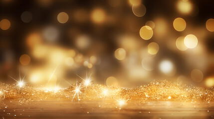 Fototapeta na wymiar Elegant Celebration with Glowing Gold Lights and Star Bokeh - Perfect Festive Background for Holiday Promotions and Magical Events