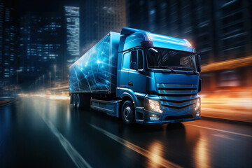 Truck on the road with motion blur background.
