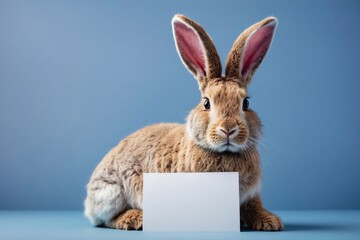 easter bunny and greeting card on blue background, easter celebration, copy space, card designs
