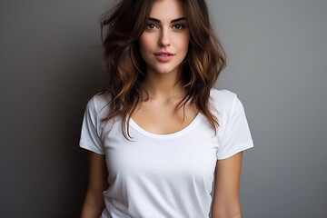 Obraz premium Woman in White Tshirt Mockup created with Generative AI