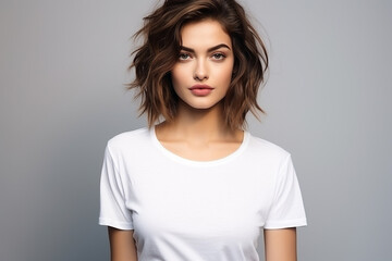 Obraz premium Woman in White Tshirt Mockup created with Generative AI