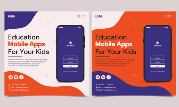Education mobile app promotion social media post and web banner template